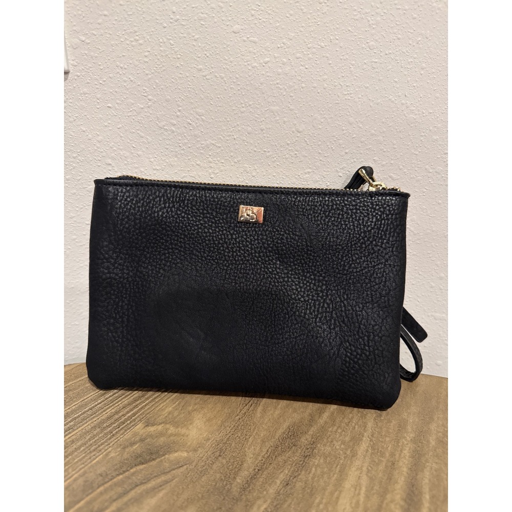 Cole Haan Wristlet Clutch Pebbled Leather Pouch Women Small Black Gold Zip